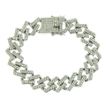 Bracelet cubain argenté hip hop avec diamants pavés et fermoir carré, 15mm de large - Argent