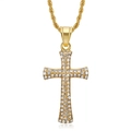 Gold stainless steel iced out cross pendant with sparkling crystals on a rope chain - Gold Pendant Only