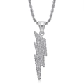 Collana con ciondolo a fulmine hip hop in catena a corda argento con zirconi bianchi - Ciondolo Singolo Color Argento