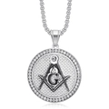 Silver Freemasonry pendant necklace with G symbol and cubic zirconia on beaded chain - Steel Color Pendant (Without Chain)