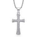 Hip hop style stainless steel cross pendant necklace with full iced-out diamond setting - Silver Color Single Pendant