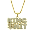 Hip hop gold plated necklace with iced out KING $HIT pendant and box chain - Box Chain Style / Gold (Letters)