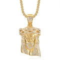 Gold plated hip hop Jesus pendant necklace with shimmering crystals on box chain - Gold Pendant Only (Without Chain)