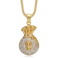 Hip hop gold plated money bag pendant necklace with sparkling diamonds for men and women - Gold Pendant Only