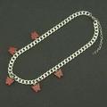 Collana a catena cubana argento con cinque ciondoli a farfalla rossi unisex - Argento (Farfalla Rossa)