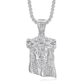 Hip hop silver Jesus piece pendant necklace with iced-out crystals and box chain link - Steel Color Pendant Only (Without Chain)