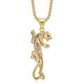 Gold-plated leopard pendant necklace with pavé cubic zirconia and green gemstone eyes - Gold Iced-out Pendant