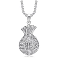 Gold plated stainless steel money bag pendant necklace with sparkling iced out crystals - Silver Color Single Pendant