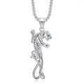 Iced out leopard head pendant necklace with green eyes in polished stainless steel - Silver Iced-out Pendant