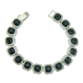 Bracciale hip hop in argento con pietre nere quadrate e zirconi bianchi - Argento (Strass Nero)