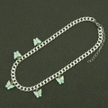 Collana a catena cubana in acciaio argento con cinque ciondoli a farfalla verde menta - Argento (Farfalla Blu Acqua)