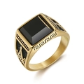 Golden stainless steel masonic ring for men with square black onyx inlay - US 7 / Gold