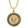 Collana con ciondolo a testa di leone placcata oro con motivo greco e zirconi cubici - Solo ciondolo dorato