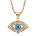 Gold plated stainless steel evil eye pendant necklace with cubic zirconia and box chain - Gold Pendant Only (Without Chain)