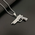 Hip-hop silver tone M1911 pistol pendant necklace with sparkling rhinestone accents - Iced Out Style / Steel Color (Pendant Only With Zirconia)