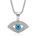 Evil eye pendant necklace with blue stone and white crystals on silver curb chain - Pendant Only (Without Chain)