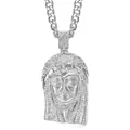 Collana con ciondolo Gesù in argento con pietre incastonate e catena groumette - Ciondolo Singolo Color Argento