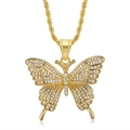 Collana con ciondolo a farfalla dorata con pavé di zirconi su una classica catena a corda - Solo Pendente (Senza Catena) / Oro
