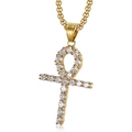 Collana con pendente croce Ankh dorata con zirconi scintillanti incastonati a mano - M / Pendaglio Oro Medio