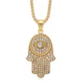 Collana con ciondolo mano di Fatima placcata oro con cristalli e occhio di Allah - Solo ciondolo dorato