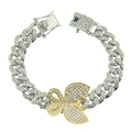 Silbernes Iced-Out Cuban-Armband mit goldumrandetem Schmetterlingsanhänger und Kristallen - Silber (Goldener Schmetterling)