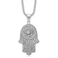 Collana Mano di Fatima in acciaio al titanio con pavé di cristalli e occhio greco - Ciondolo Singolo Color Argento