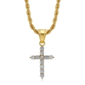 Dettaglio della catena a fune dorata con pendente a croce e zirconi scintillanti - Ciondolo Solo (Senza Catena) (Oro Piccolo)