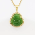 Lachende Buddha-Halskette mit grünem Jadeguss-Anhänger und funkelnden Strasssteinen - Nur goldener Anhänger