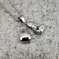 Polished stainless steel double boxing glove pendant necklace with beaded metal chain - Steel Color Pendant Only (Without Chain)