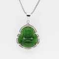 Maitreya Buddha Anhänger aus Edelstahl mit grünem Harz und funkelnden Kristallsteinen - Silberfarben Einzelner Anhänger