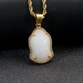 Buddha pendant necklace with white chalcedony and crystals on gold twist chain - Gold-White Stone Buddha Head (DZ1036)