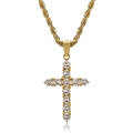 Collana hip hop con ciondolo a croce placcata oro e zirconi su catena a corda - Ciondolo Solo (Senza Catena) (Oro Grande)