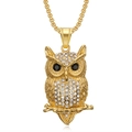 Collana con ciondolo a gufo hip hop placcata oro con strass bianchi scintillanti - Solo ciondolo dorato