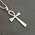 Ciondolo a croce Ankh in acciaio lucido con zirconi scintillanti e catena box sottile - Ciondolo Solo Croce Ankh Argento (SZ028B) / Argento