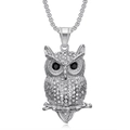 Collana hip hop con ciondolo a forma di gufo argentato e strass lucidi su catena a maglia - Ciondolo Singolo Color Argento
