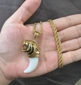 Gold tiger head pendant with claw accent on heavy rope chain necklace for men - White Pendant Only (Without Chain)