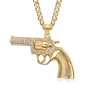 Hip hop gold plated revolver pendant necklace with sparkling rhinestones and Cuban chain - Gold Pendant Only
