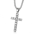 Collana hip hop con pendente a croce in acciaio argento e zirconi incastonati - 049 Ciondolo Singolo Colore Acciaio