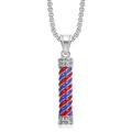 Hiphop barber pole pendant necklace with gold plating and rhinestones on white base - Silver Color Single Pendant