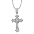 Collana con ciondolo a croce hip-hop argento con zirconi lucidi e catena box - Ciondolo Singolo Color Argento