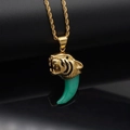 Hip hop tiger head necklace with green resin tusk pendant and gold rope chain - Green Pendant Only (Without Chain)
