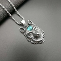 Collar colgante de cabeza de lobo vikingo en acero de titanio con piedra azul y cadena - Colgante de ojos azules (sin cadena)