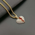 Ciondolo a cuore spezzato placcato oro stile hip hop con cristalli su pelle nera - Solo ciondolo dorato