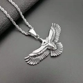 Vintage eagle pendant necklace in polished steel with detailed feather texture - Silver Color Single Pendant