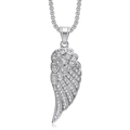 Silver angel wing pendant necklace with pavé crystals on a thick round chain link - Silver Color Single Pendant
