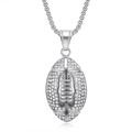 Dettaglio della collana con ciondolo rugby argento con zirconi bianchi brillanti - Ciondolo Singolo Color Argento