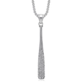 Hip hop style silver baseball bat pendant necklace with CZ stones on box chain - Silver Color Single Pendant