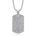 Hip hop dog tag pendant necklace with micro-paved rhinestones and silver-toned box chain - Silver Color Single Pendant / Steel