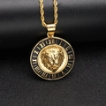 Hip hop lion head gold necklace with Roman numeral coin pendant and twist chain - Gold (Pendant Only - Without Chain)