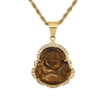 Collana con ciondolo Buddha dorato in pietra occhio di tigre marrone e cristalli - Bracciale in pietra occhio di tigre